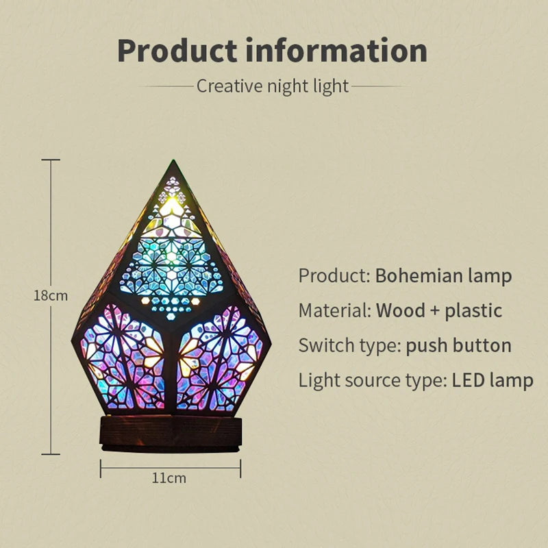Boho Glow Wooden Projection Lamp – A Light That Dances