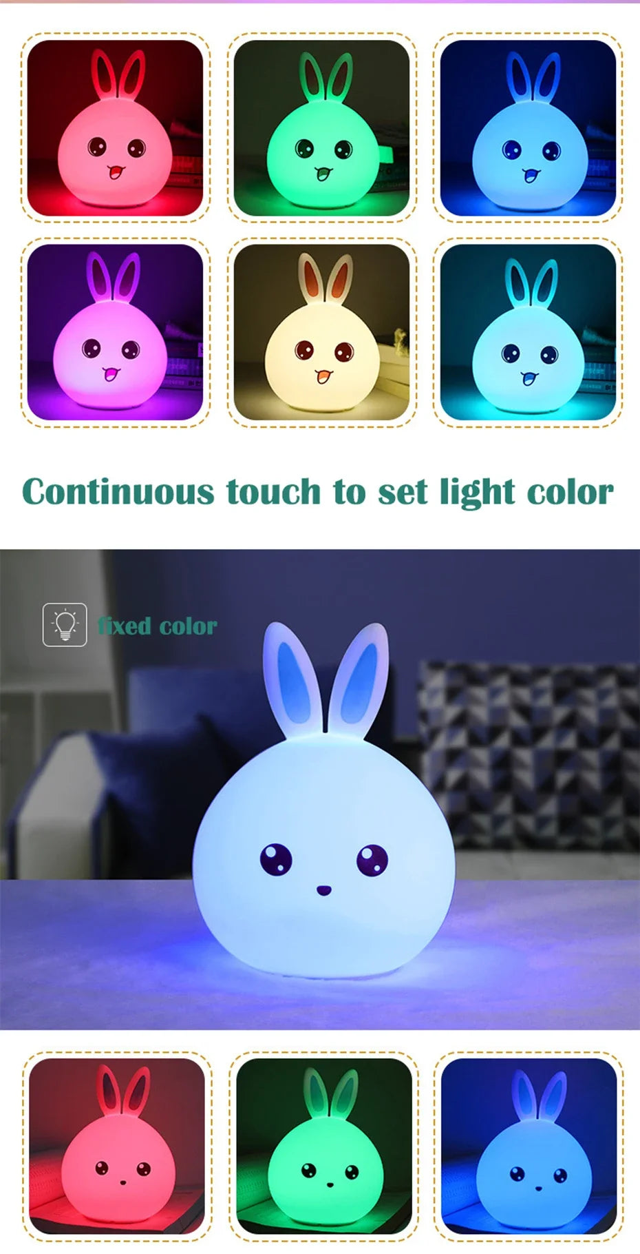 Cute Rabbit Color-Changing Night Light – Voice-Activated Clap Lamp | Perfect for Baby Feeding, Kids’ Bedrooms & Christmas Gifts