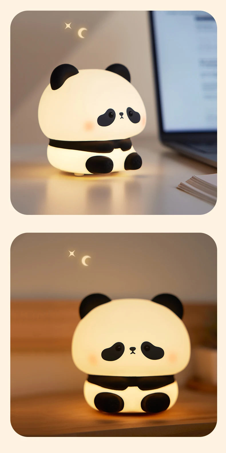 Cute Panda LED Night Light – Silicone Touch Lamp, USB Rechargeable with Timing Function, Perfect Gift for Children - Bilankas.world