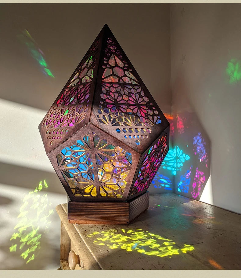 Boho Glow Wooden Projection Lamp – A Light That Dances