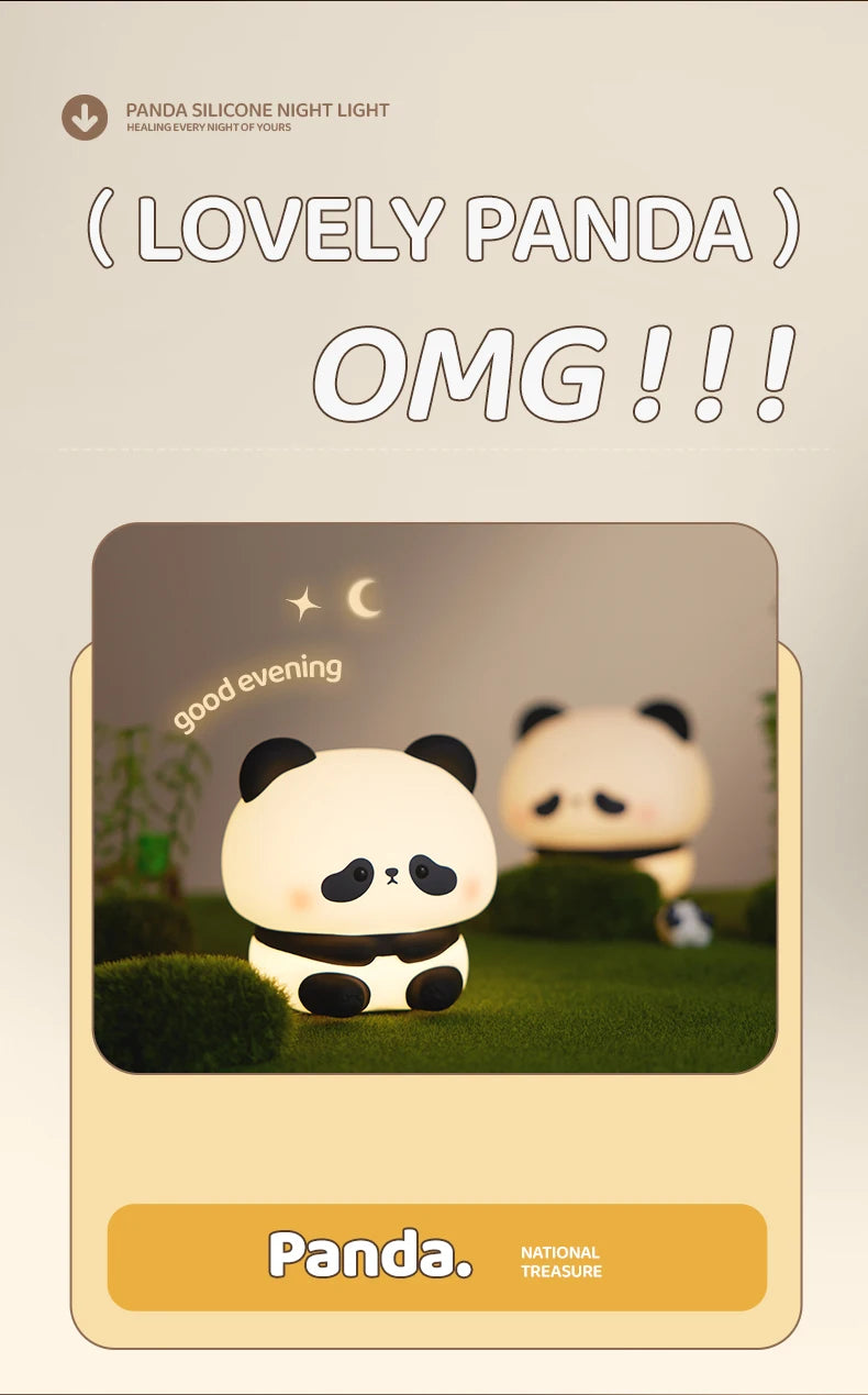 Cute Panda LED Night Light – Silicone Touch Lamp, USB Rechargeable with Timing Function, Perfect Gift for Children - Bilankas.world