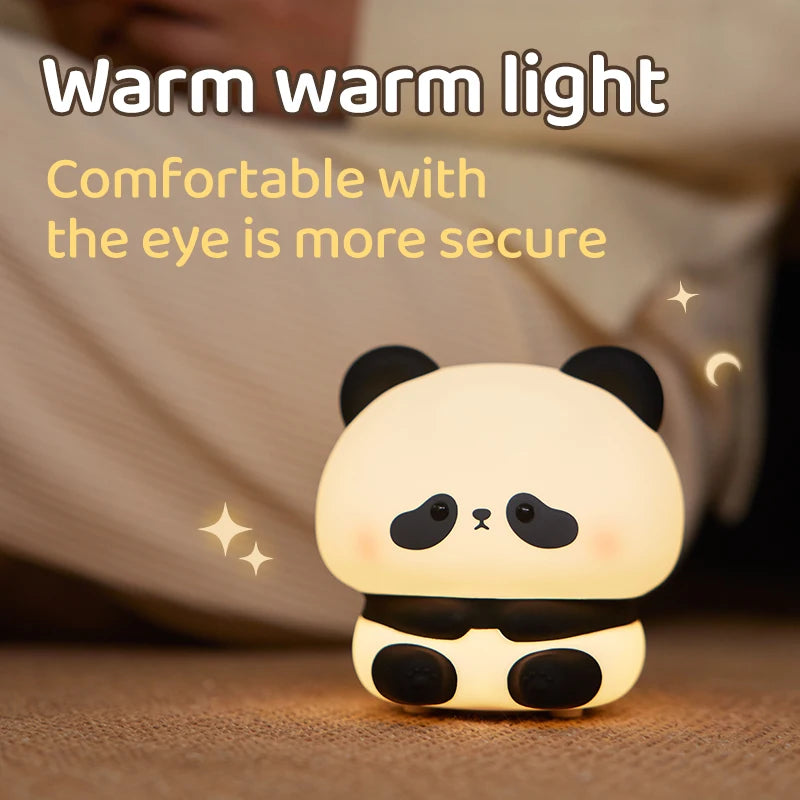 Cute Panda LED Night Light – Silicone Touch Lamp, USB Rechargeable with Timing Function, Perfect Gift for Children - Bilankas.world