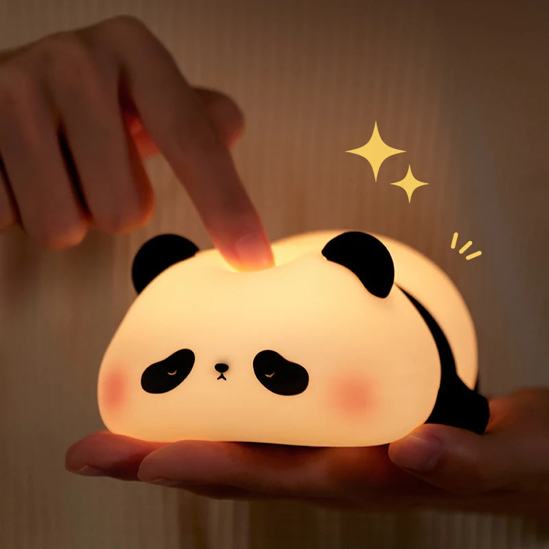 Cute Panda LED Night Light – Silicone Touch Lamp, USB Rechargeable with Timing Function, Perfect Gift for Children - Bilankas.world