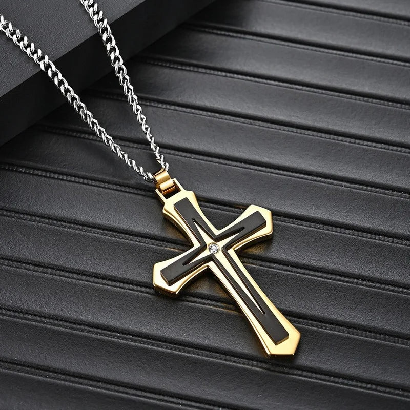 Fashion Men's Two-Color Stainless Steel Cross Necklace: A Bold and Stylish Gift - Bilankas.world