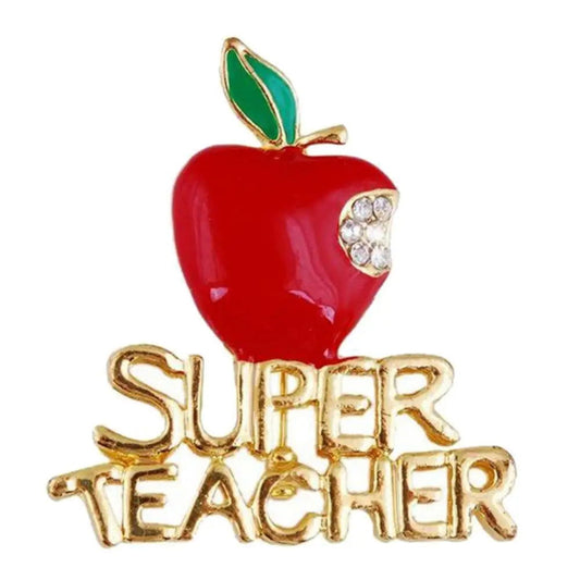Apple Super Teacher Rhineston Inlaid Brooch Pin Badge Christmas Teacher Day Halloween Gift Brooches for Sweater Cardigan Coat - Bilankas.world
