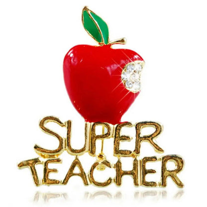 Apple Super Teacher Rhineston Inlaid Brooch Pin Badge Christmas Teacher Day Halloween Gift Brooches for Sweater Cardigan Coat - Bilankas.world