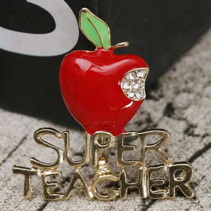 Apple Super Teacher Rhineston Inlaid Brooch Pin Badge Christmas Teacher Day Halloween Gift Brooches for Sweater Cardigan Coat - Bilankas.world