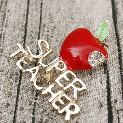 Apple Super Teacher Rhineston Inlaid Brooch Pin Badge Christmas Teacher Day Halloween Gift Brooches for Sweater Cardigan Coat - Bilankas.world
