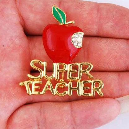 Apple Super Teacher Rhineston Inlaid Brooch Pin Badge Christmas Teacher Day Halloween Gift Brooches for Sweater Cardigan Coat - Bilankas.world