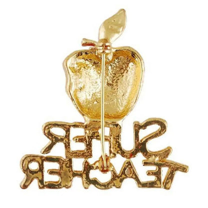 Apple Super Teacher Rhineston Inlaid Brooch Pin Badge Christmas Teacher Day Halloween Gift Brooches for Sweater Cardigan Coat - Bilankas.world