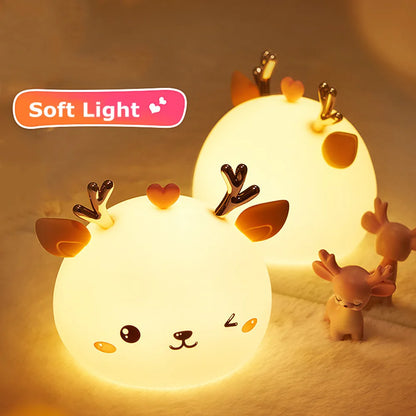 Love Deer Night Light – Touch Sensor & Remote Control Colorful LED Lamp | USB Rechargeable Gift for Kids, Baby Girls & Children