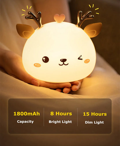 Love Deer Night Light – Touch Sensor & Remote Control Colorful LED Lamp | USB Rechargeable Gift for Kids, Baby Girls & Children