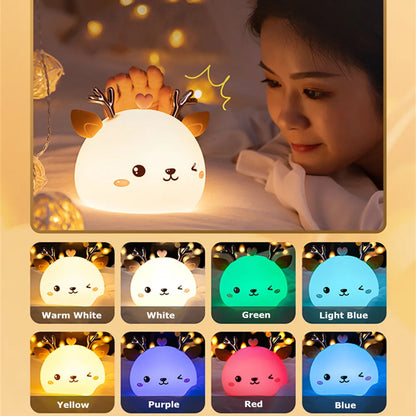 Love Deer Night Light – Touch Sensor & Remote Control Colorful LED Lamp | USB Rechargeable Gift for Kids, Baby Girls & Children