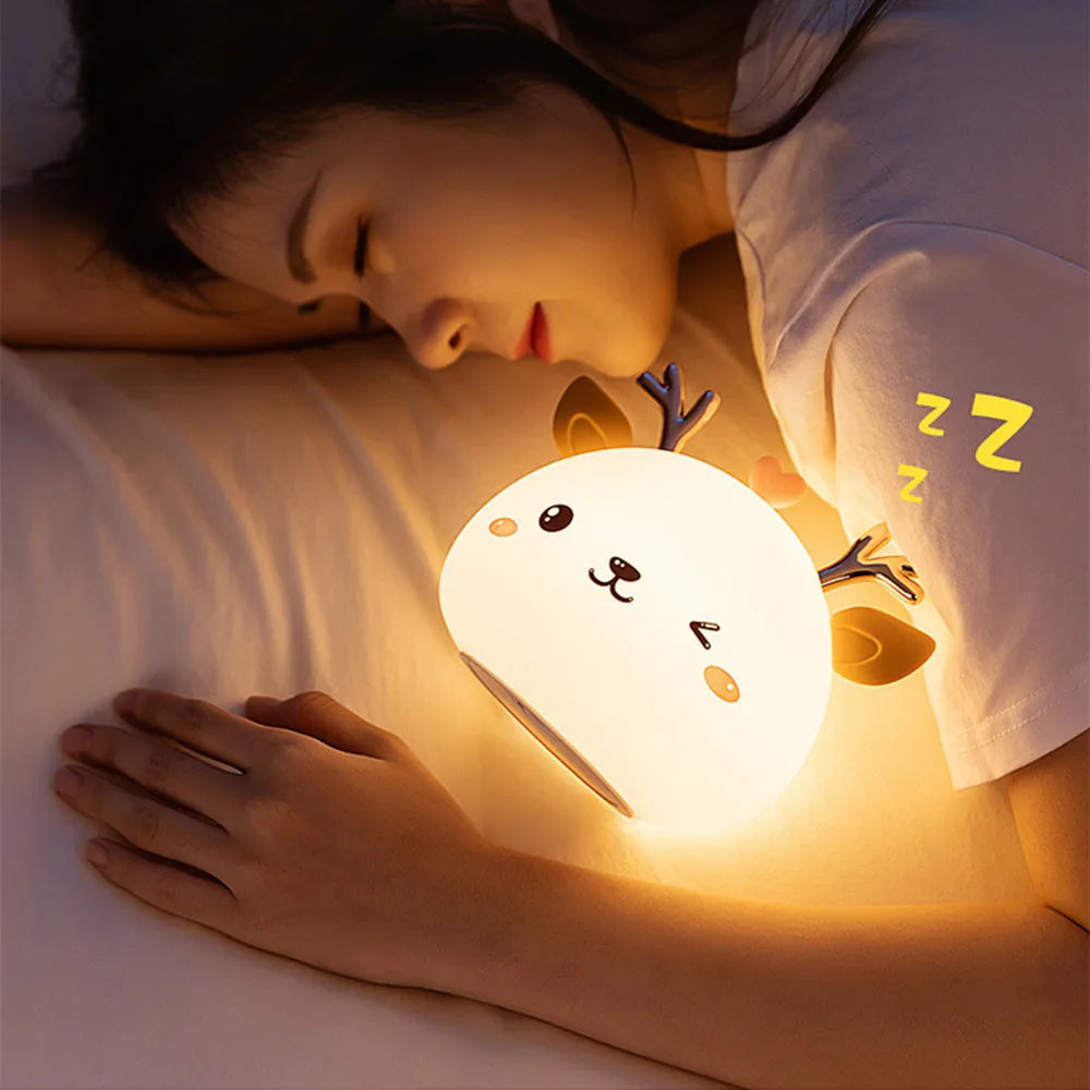 Love Deer Night Light – Touch Sensor & Remote Control Colorful LED Lamp | USB Rechargeable Gift for Kids, Baby Girls & Children