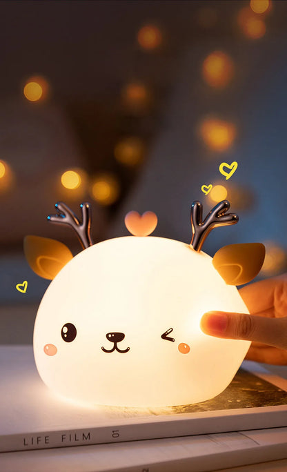 Love Deer Night Light – Touch Sensor & Remote Control Colorful LED Lamp | USB Rechargeable Gift for Kids, Baby Girls & Children