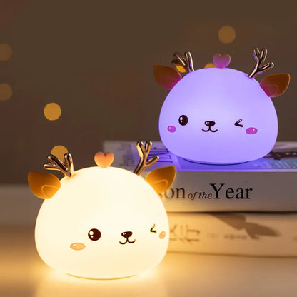 Love Deer Night Light – Touch Sensor & Remote Control Colorful LED Lamp | USB Rechargeable Gift for Kids, Baby Girls & Children