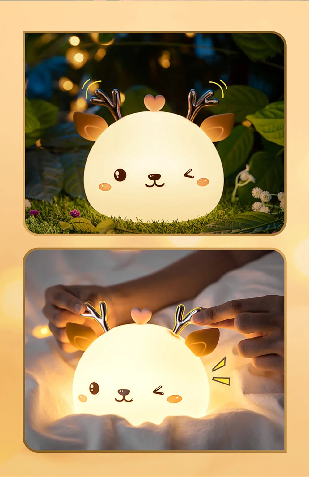 Love Deer Night Light – Touch Sensor & Remote Control Colorful LED Lamp | USB Rechargeable Gift for Kids, Baby Girls & Children