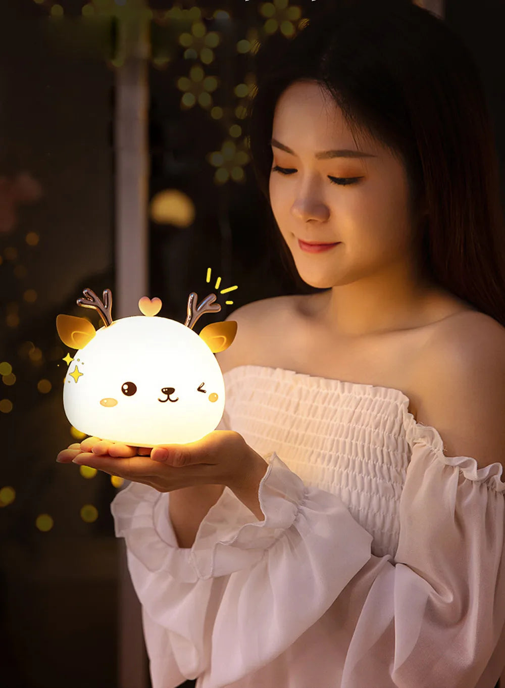 Love Deer Night Light – Touch Sensor & Remote Control Colorful LED Lamp | USB Rechargeable Gift for Kids, Baby Girls & Children