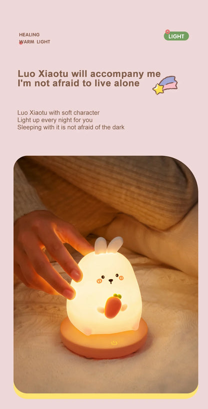 Adorable Animal LED Night Lights – Touch Sensor Dimmable Pig & Rabbit Lamp | Perfect Holiday Gift for Kids’ Bedrooms