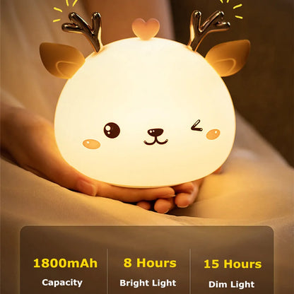 Love Deer Night Light – Touch Sensor & Remote Control Colorful LED Lamp | USB Rechargeable Gift for Kids, Baby Girls & Children