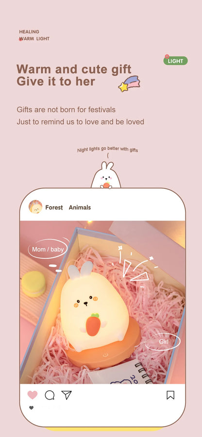 Adorable Animal LED Night Lights – Touch Sensor Dimmable Pig & Rabbit Lamp | Perfect Holiday Gift for Kids’ Bedrooms
