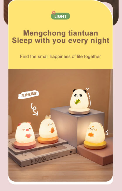 Adorable Animal LED Night Lights – Touch Sensor Dimmable Pig & Rabbit Lamp | Perfect Holiday Gift for Kids’ Bedrooms