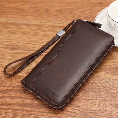 BISON DENIM Genuine Leather Long Wallet – RFID Blocking Zipper Purse with Coin Pocket and Passport Holder