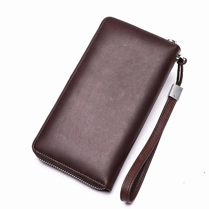 BISON DENIM Genuine Leather Long Wallet – RFID Blocking Zipper Purse with Coin Pocket and Passport Holder