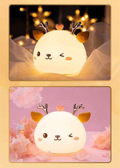 Love Deer Night Light – Touch Sensor & Remote Control Colorful LED Lamp | USB Rechargeable Gift for Kids, Baby Girls & Children