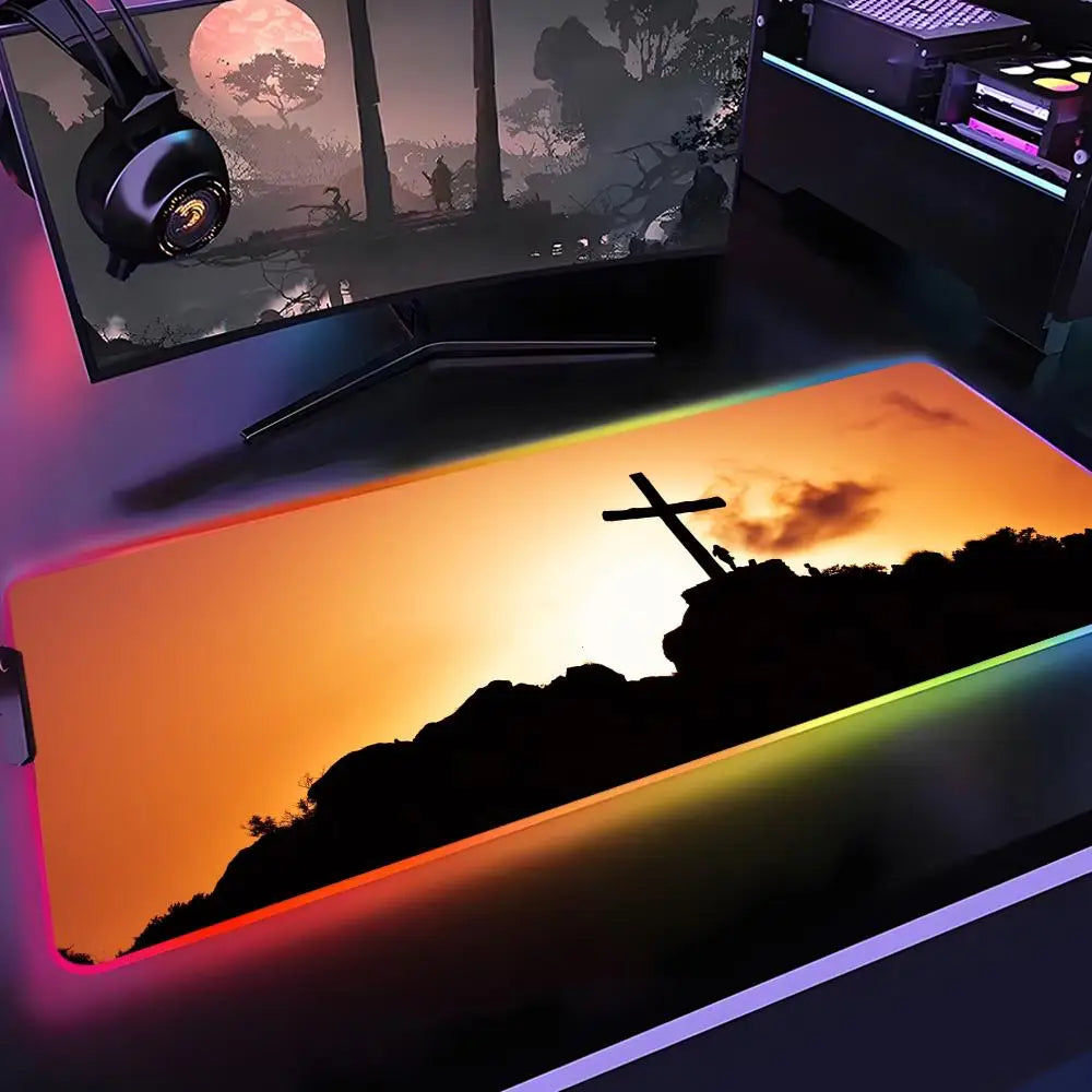 Faith-Inspired XXL Mouse Pad, Cross Design Gaming Desk Mat | Non-Slip Keyboard Pad