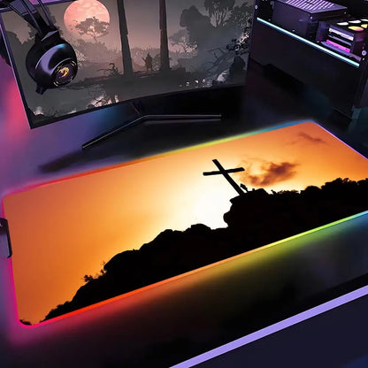 Faith-Inspired XXL Mouse Pad, Cross Design Gaming Desk Mat | Non-Slip Keyboard Pad