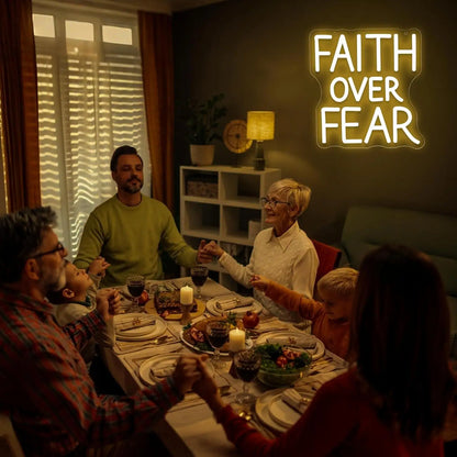 Faith Over Fear LED Neon Sign, Dimmable Inspirational Wall Light | USB Neon Decor for Bedroom & Prayer Room
