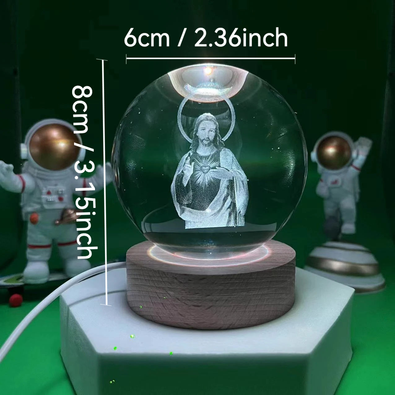 3D Crystal Ball Night Light, Multicolor LED Base | Faith-Inspired Bedroom Decor Gift