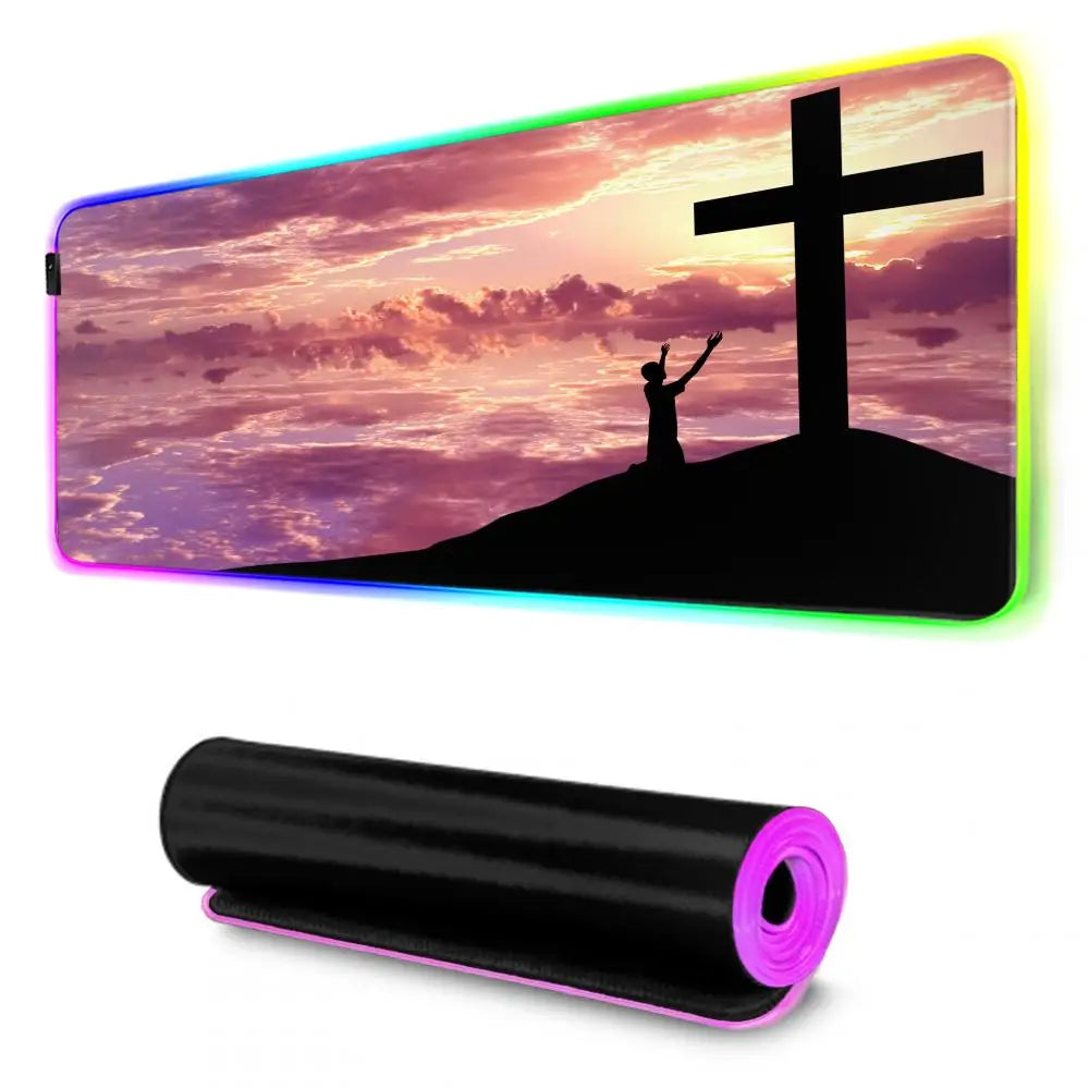Faith-Inspired XXL Mouse Pad, Cross Design Gaming Desk Mat | Non-Slip Keyboard Pad