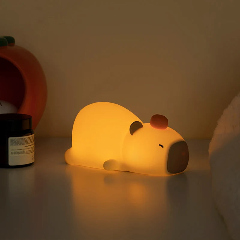 Cute Capybara Night Light, Silicone LED Lamp | USB Rechargeable Dimmable Bedside Light for Kids