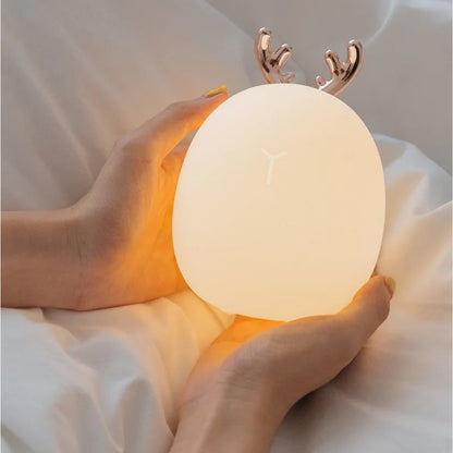 Enchanting Deer & Rabbit LED Night Light – Soft Silicone, Dimmable & USB Rechargeable | Cozy Gift for Kids' Bedrooms