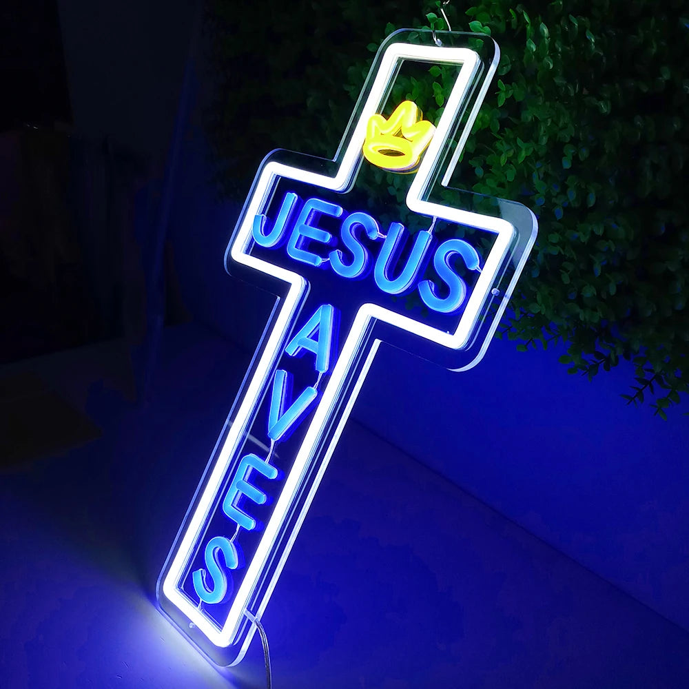 Cross LED Neon Sign, Glass Wall Light | Religious Home & Prayer Room Decor