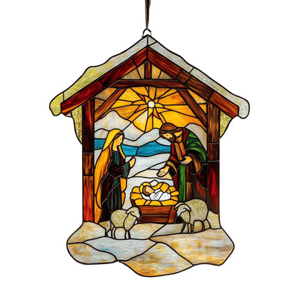 Charming 2D Acrylic Nativity Sun Catcher - Handmade Stained Glass Window Decoration