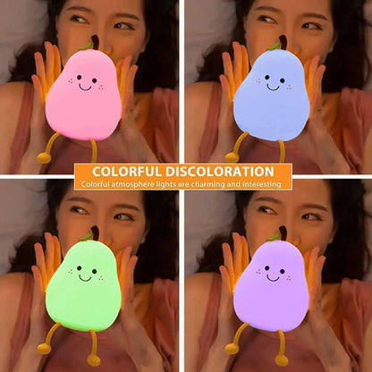 Cute Pear-Shaped Silicone Night Light – 7 Colors, Dimmable USB Charging Lamp, Perfect Gift for Kids’ Bedroom - Bilankas.world