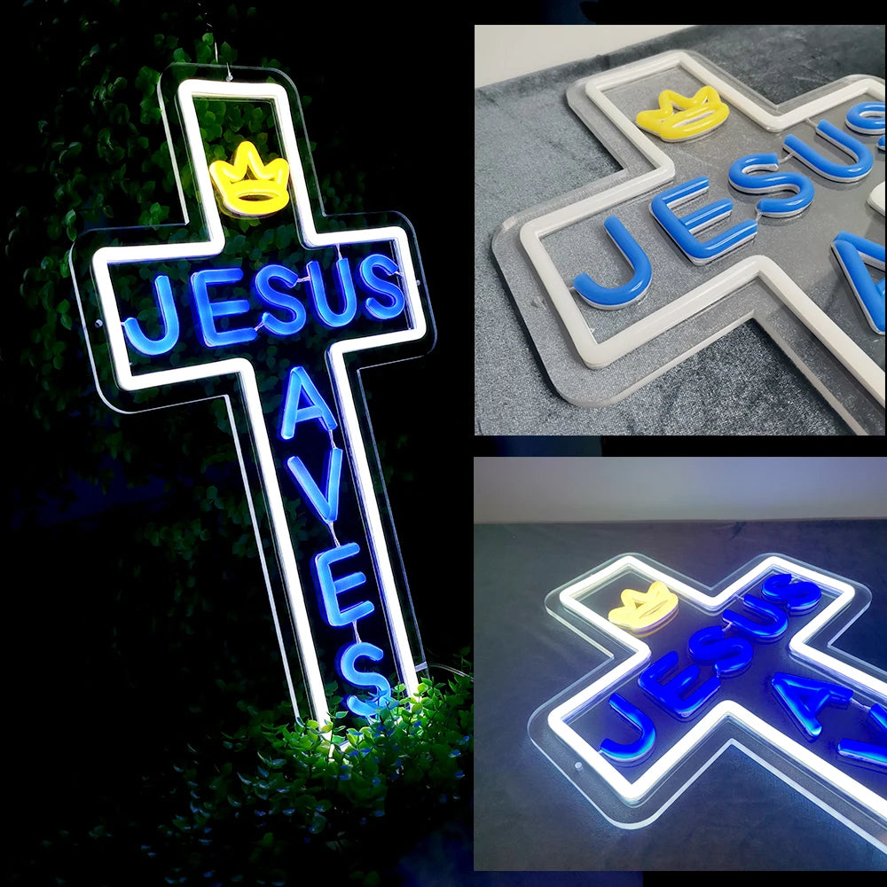 Cross LED Neon Sign, Glass Wall Light | Religious Home & Prayer Room Decor