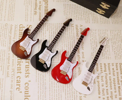 Mini Wooden Electric Guitar Model with Stand - Decorative Musical Instrument Gift Ornament