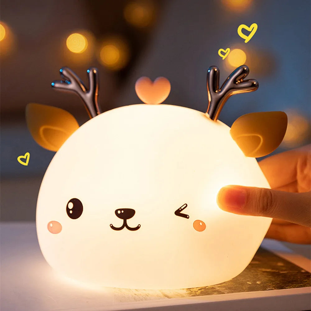 Love Deer Night Light – Touch Sensor & Remote Control Colorful LED Lamp | USB Rechargeable Gift for Kids, Baby Girls & Children