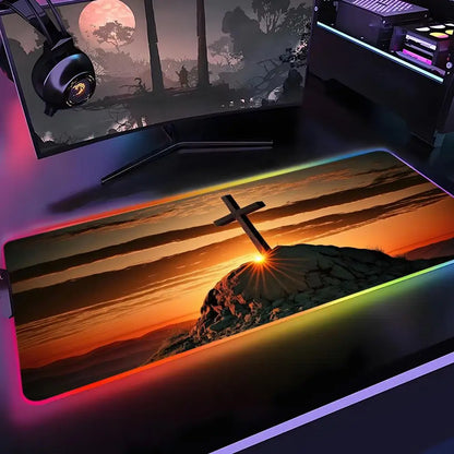 Faith-Inspired XXL Mouse Pad, Cross Design Gaming Desk Mat | Non-Slip Keyboard Pad