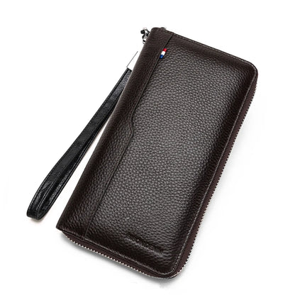BISON DENIM Genuine Leather Long Wallet – RFID Blocking Zipper Purse with Coin Pocket and Passport Holder