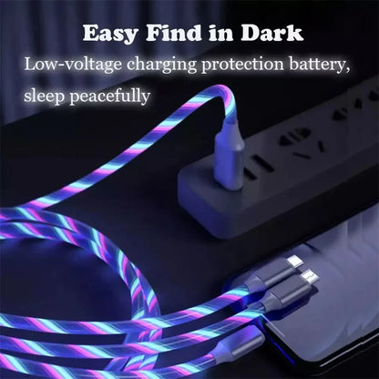 3-in-1 Glowing LED Light USB Cable – Fast Charging Luminous Charger for iPhone, Type-C, and Micro USB Devices