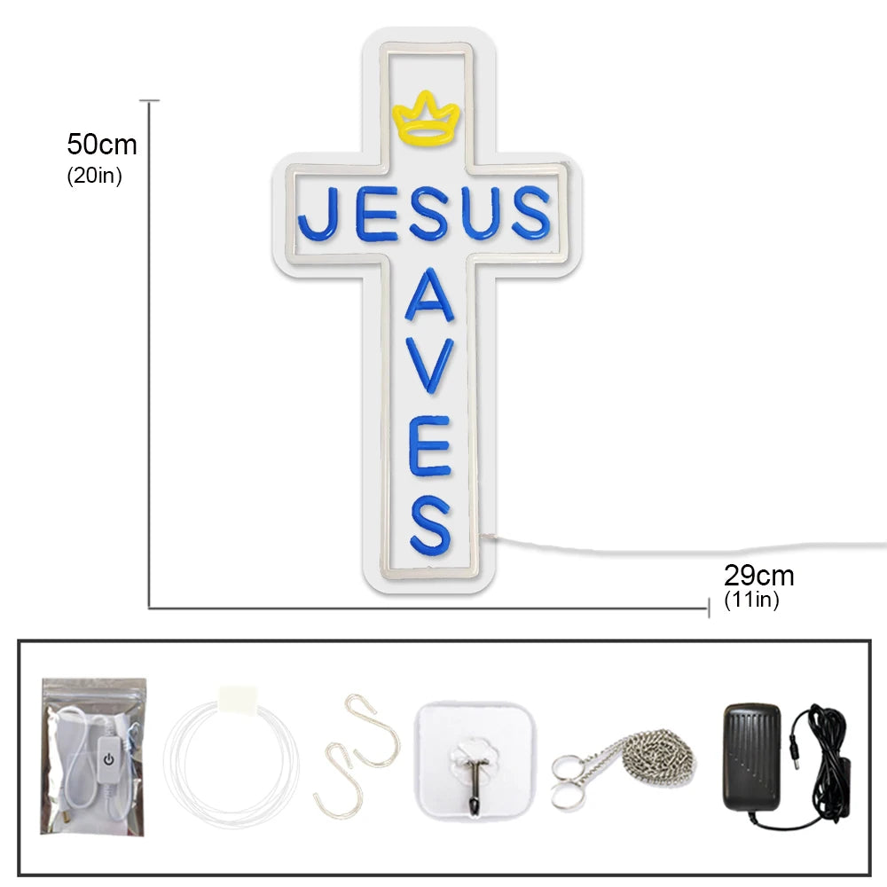 Cross LED Neon Sign, Glass Wall Light | Religious Home & Prayer Room Decor