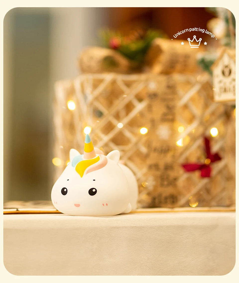Rechargeable Silicone Unicorn LED Night Lamp with Remote Control – Dimmable Bedside Mood Light & Creative Gift - Bilankas.world