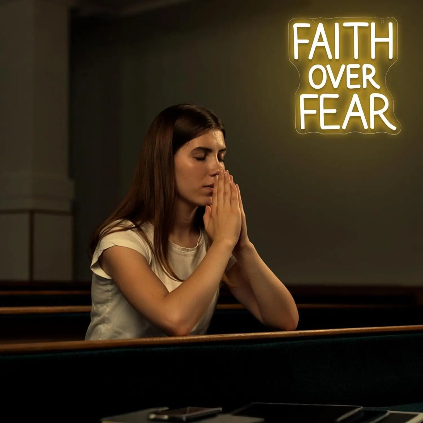 Faith Over Fear LED Neon Sign, Dimmable Inspirational Wall Light | USB Neon Decor for Bedroom & Prayer Room