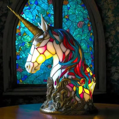 Creative Animal Table Lamp Series – Loong, Lion, Wolf, Elephant, Horse, Unicorn Resin Ornaments Crafts Decoration
