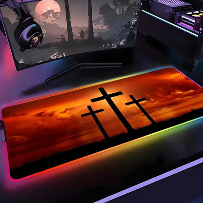 Faith-Inspired XXL Mouse Pad, Cross Design Gaming Desk Mat | Non-Slip Keyboard Pad